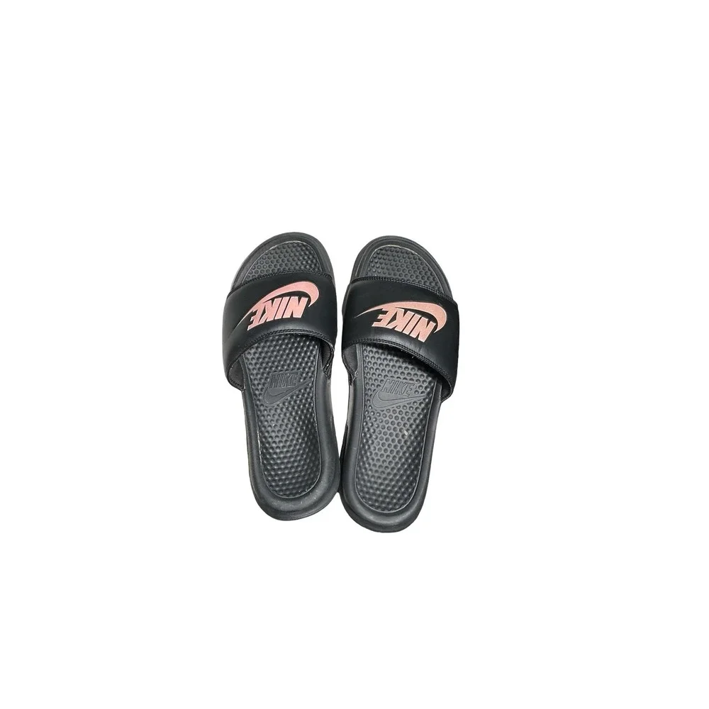 Nike Benassi JDI Black Rose Gold Metallic Slides Sandals 343881-007 Womens 11